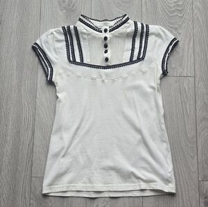 Girls White Short-Sleeve Lace-Trim Polo Top